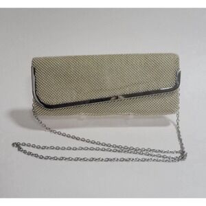 Vintage Jessica McClintock Clutch shoulder bag beaded with shoulder chain Silver